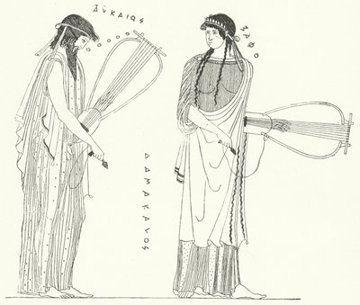 Den antikke greske poeten Alcaeus og hans elsker Sappho (gravering) av German School