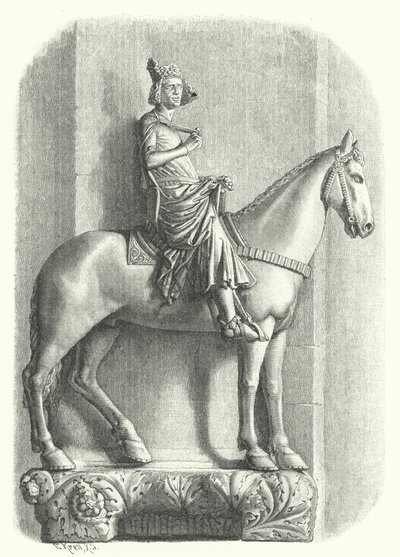 The Bamberg Horseman, statue ved Bamberg katedral, Tyskland (gravering) av German School