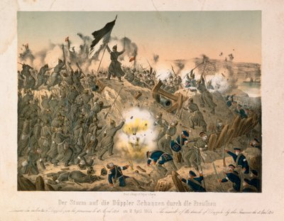 Slaget ved Dybboel i den andre Schleswig-krigen, 18. april 1864, utgitt av Verlag A. Felgner, Berlin, 1864 av German School