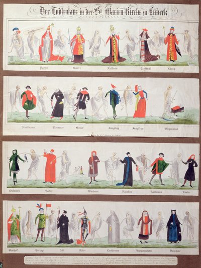 Dødedansen fra Marienkirche i Lübeck (fargegravering) av German School