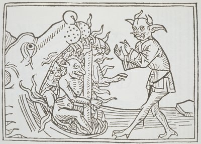 The Devil Belial before the Gates of Hell, fra Das Buch Belial, utgitt i Augsburg, 1473 av German School