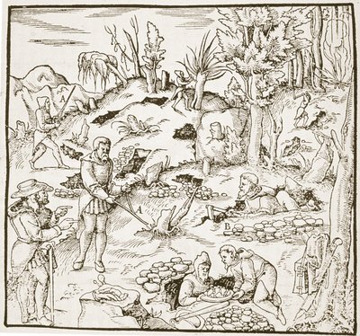 The Divining Rod, fra Bergwerk Buch av Georg Agricola, Frankfurt 1580, illustrert i en History of Magic, utgitt sent på 1800-tallet av German School