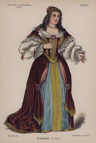 Hertuginnen av Brandenburg, fra Der Prinz von Homburg (Prinsen av Homburg) av Heinrich von Kleist (farge litho) av German School