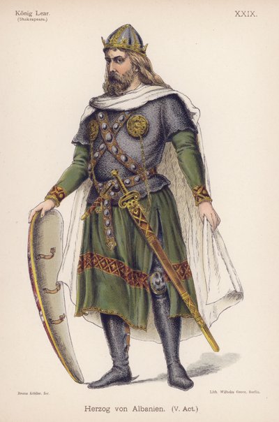 The Duke of Albany, fra Shakespeares King Lear (farge litho) av German School
