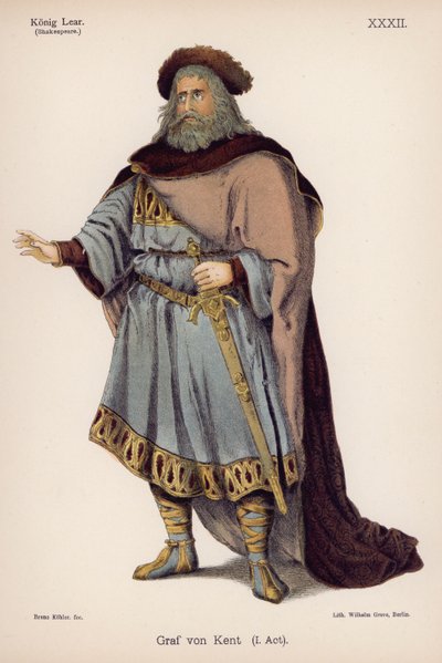 The Duke of Kent, fra Shakespeares King Lear (farge litho) av German School