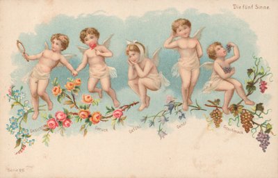 De fem sansene (farge litho) av German School