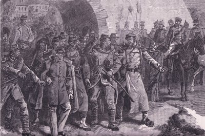 Den franske hæren forlater Metz, Cassells History of the War between France and Germany utgitt av Cassell and Company Limited, ca. 1890 (litho) av German School