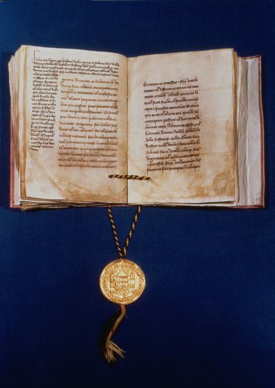 Den gylne oksen til Charles IV, den hellige romerske keiseren, 1400 (vellum og gull) av German School
