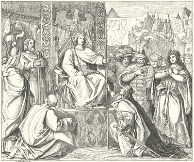 Den hellige romerske keiseren Henry VII minner om sin sønn, Johannes av Böhmen (gravering) av German School