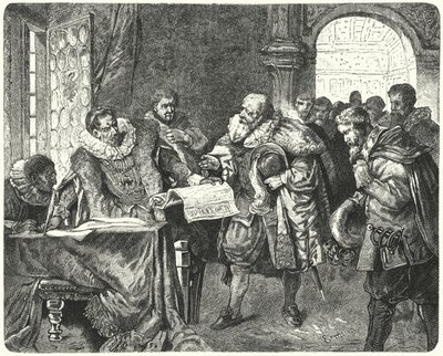 Den hellige romerske keiser Rudolf II gir bohemske protestanter større religionsfrihet i sitt majestetsbrev av German School