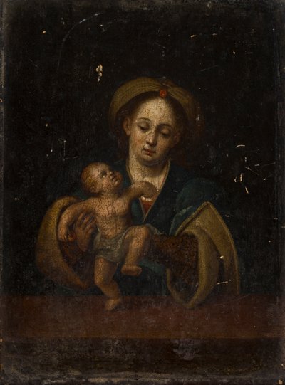 The Madonna and Child (olje på eikepanel) av German School