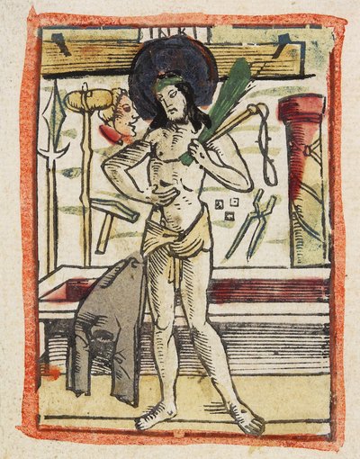 The Man of Sorrows, ca. 1480-1490 (håndfarget tresnitt) av German School