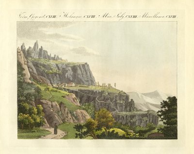Montserrat i Spania (farget gravering) av German School