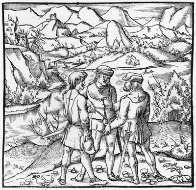 The Rutli Oath, illustrasjon fra Cosmographie Universelle av Sebastien Munster (1488-1552) Basel, utgitt 1559 av German School
