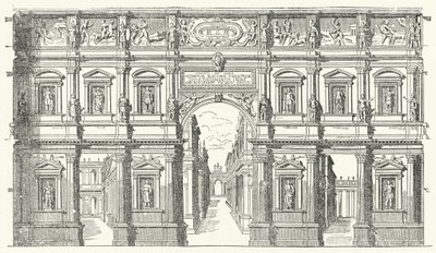 Teatro Olimpico ("Olympisk teater") i Vicenza, Nord-Italia (gravering) av German School
