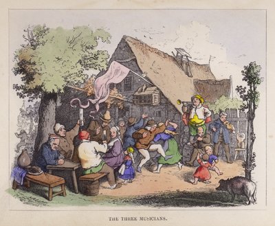 De tre musikerne (farge litho) av German School