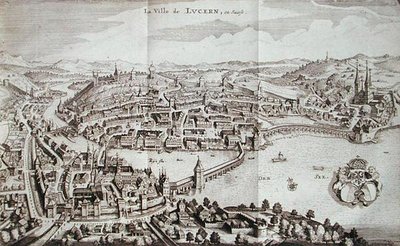 Byen Lucerne, Sveits, fra 
