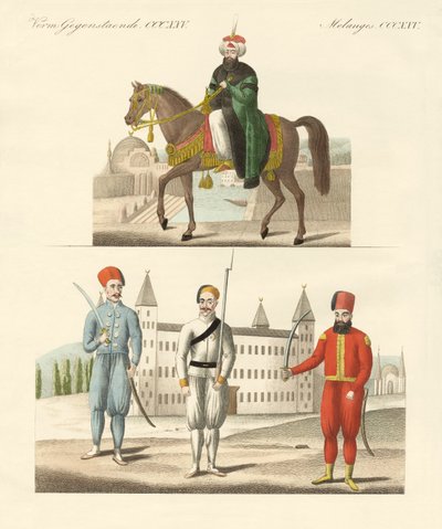 Den tyrkiske sultanen Mahmud og hans nye tropper (farget gravering) av German School