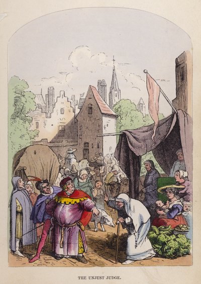 Den urettferdige dommeren (farge litho) av German School