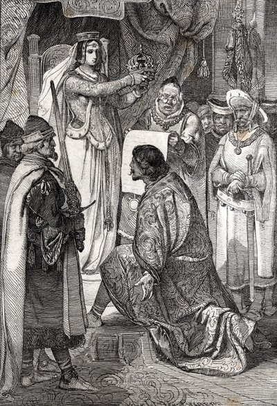 Kroningen av Erik XIII av Pommern som konge av av de nordiske kongedømmene Sverige, Danmark og Norge, av Margaret I av Danmark av German School