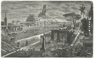 Babylons fall til perserne, 540 f.Kr. (gravering) av German School