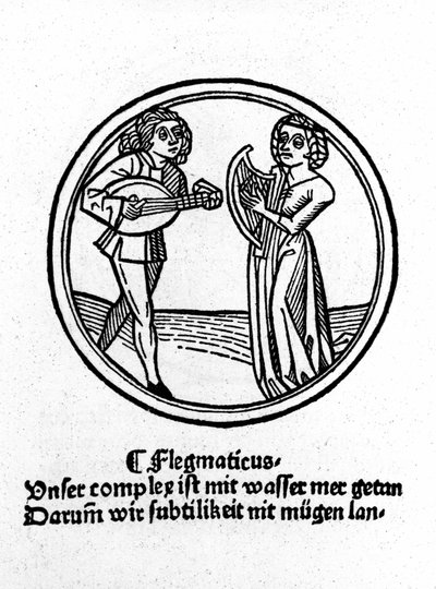 De fire temperamentene: flegmatisk (langsom og apatisk). Xylografi, Augsburg 1480 av German School