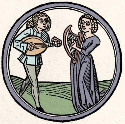 De fire temperamentene: flegmatisk (langsom og apatisk). Xylografi, Augsburg 1480 av German School