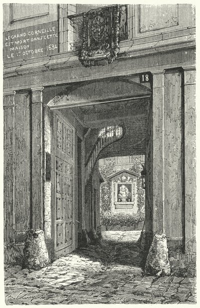 Huset i Paris der den franske dramatikeren Pierre Corneille døde i 1684 (gravering) av German School