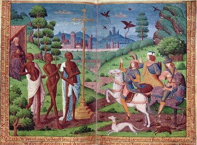 Legenden om de tre levende mennene og de tre døde mennene, fra Time Book of Hours of Charles V (vellum) av German School
