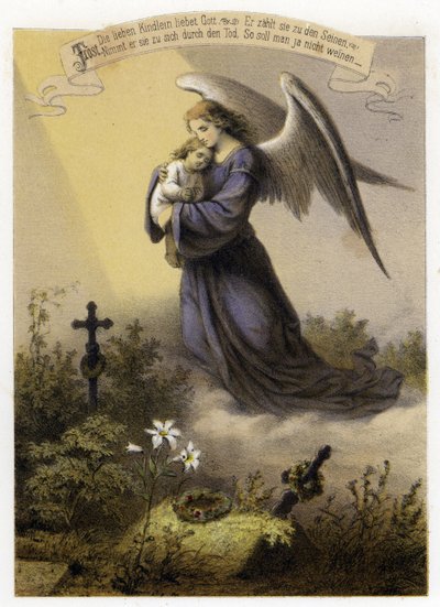 Guds kjærlighet til et dødt barn (farge litho) av German School