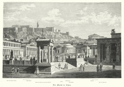 Markedet i Athen, antikkens Hellas (gravering) av German School