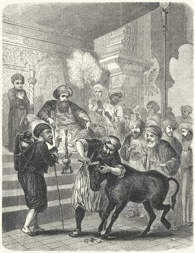 The peasant and his ass before the Caliph Harun al-Rashid (engraving) av German School