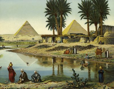 Pyramidene i Gizeh (kromolitho) av German School