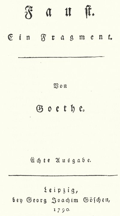 Tittelside fra den første utgaven av Faust, av Johann Wolfgang Von Goethe (gravering) av German School