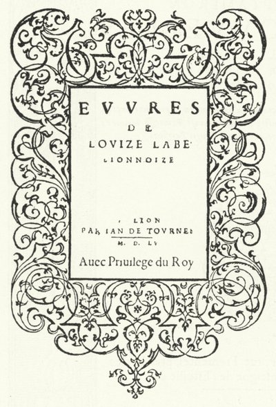 Tittelside fra den første utgaven av et verk av den franske poeten Louise Labe (gravering) av German School