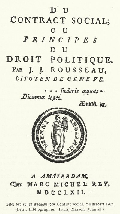 Tittelsiden til den første utgaven av The Social Contract, av Jean-Jacques Rousseau av German School