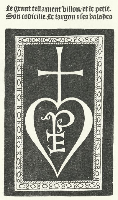 Tittelside til den første utgaven av diktene til den franske poeten Francois Villon, trykt av Pierre Levet i Paris i 1483 (gravering) av German School