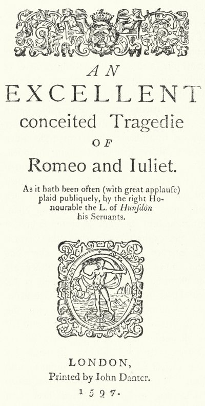 Tittelside til den første quarto-utgaven av Shakespeares Romeo og Julie (gravering) av German School