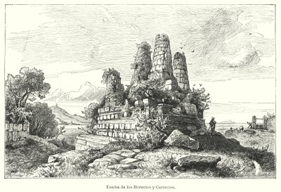 Tomb of the Horatii and the Curiatii, Warriors of Ancient Roman Legend (litho) av German School