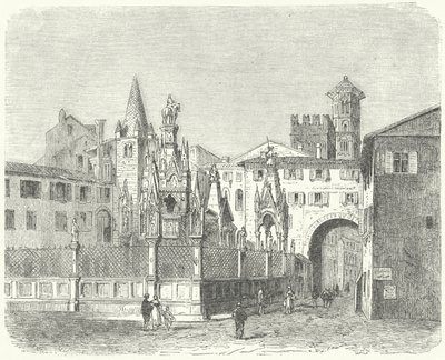 Gravene til Scaligeri, middelalderske herskere i Verona (gravering) av German School