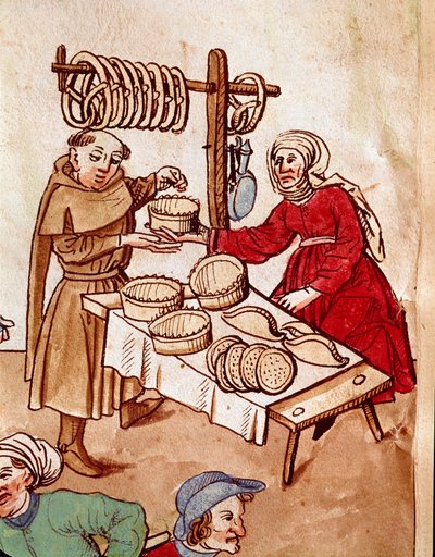 Handel: en brødhandler. Miniatyr fra "Chronicles of the Council of Constance" av Ulrich Richental (1360-1437) 1438 omtrent Praha, nasjonalbiblioteket av German School