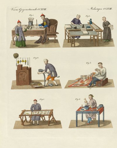 Handel, kunst og håndverk i Kina (farget gravering) av German School