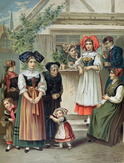 Tradisjonelle kostymer fra Strasbourg-regionen, ca. 1870-80 av German School
