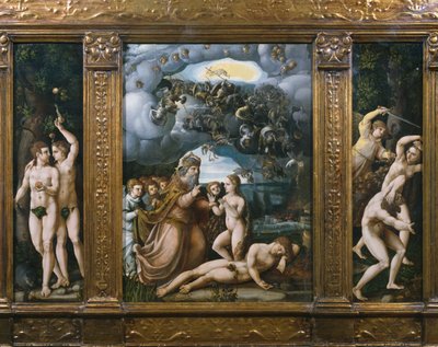 Skapelsens triptyk, Adam og Eva, Evas skapelse, utvisning fra paradis (se også 346195, 346197) av German School