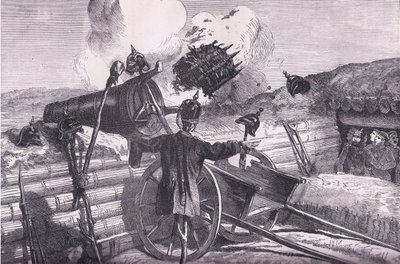 Prøver fiendens rekkevidde, Cassells History of the War between France and Germany utgitt av Cassell and Company Limited, ca. 1890 (litho) av German School