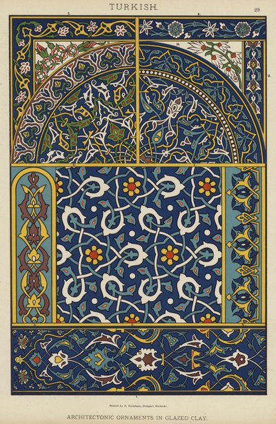 Tyrkiske, arkitektoniske ornamenter i glassert leire (litho-farge) av German School