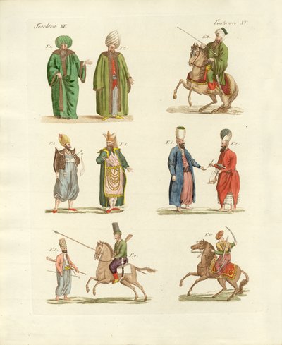 Tyrkiske nasjonaldrakter (farget gravering) av German School