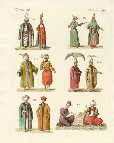 Tyrkiske nasjonaldrakter (farget gravering) av German School
