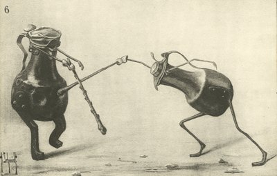 To kanner som kjemper en duell (litho) av German School