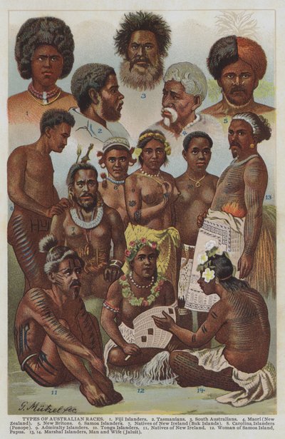 Typer av australske raser (farge litho) av German School